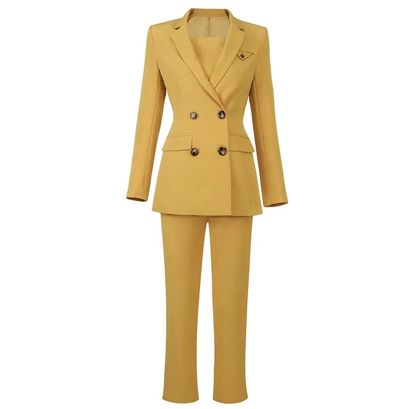 Yellow Three Piece Double Breasted Suits