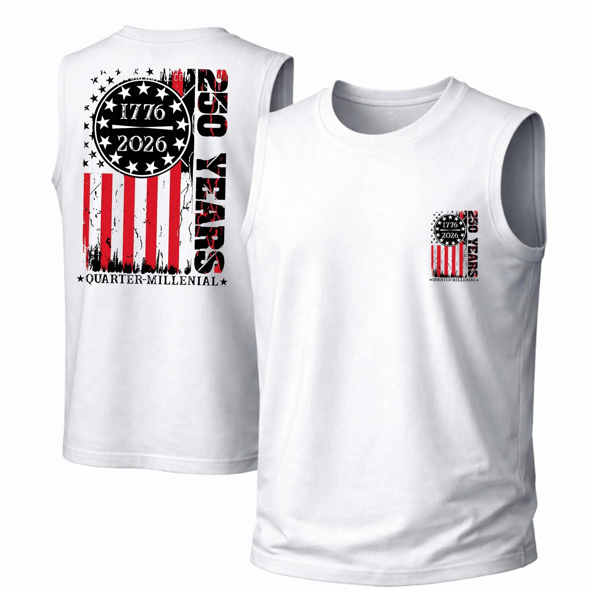 Men's Cotton Sleeveless Tank Top - "America's 250th Anniversary: ​​1776–2026" — Punk Printed Style. This Is A Casual Item Suitable For Both Men And Women, Especially Perfect For Spring And Summer; The Cool Print And Classic Crew Neck Cut