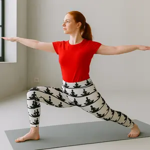 WekelePrints Zen in Motion Shadow Flow Yoga Leggings - Black & White Lotus Pose Silhouette Design for Mindful Movers & Bold Souls - Breathable Stretchy Fabric - Art Inspired Minimalist Style