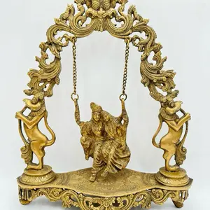 Radha Krishna Tall Swing Design Brass Work 18 - Intricate Craftsmanship & Golden Finish for Home Decor
