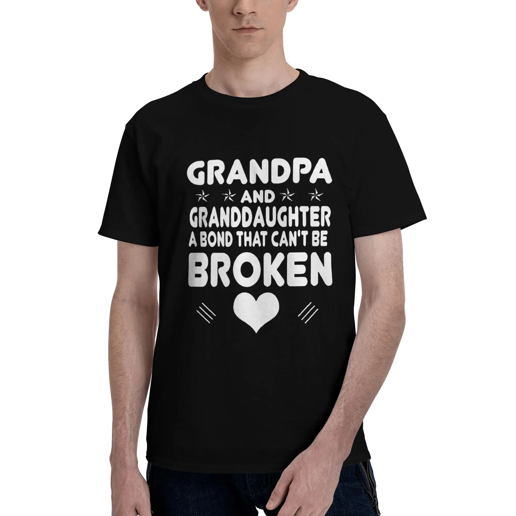 Menswear Short-Sleeve Round Neck T-Shirt - 100% Cotton Vintage Grandpa & Granddaughter Matching Top, Relaxed Fit Unisex Streetwear, Heartwarming Grandchild Design, Grandparents Day Gift
