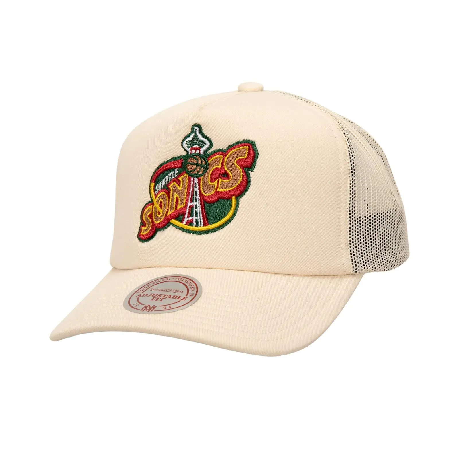 Seattle SuperSonics Cream Hardwood Classics Trucker Adjustable Hat NBA Throwback Cap Fan Gear Mitchell & Ness
