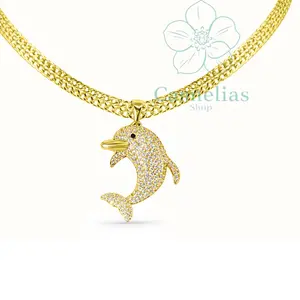Gold Plated dolphin Pendant Necklace with 20 Inch Chain Cod NECK-7007 Elegant Versatile Jewelry Accessory for Everyday Elegance