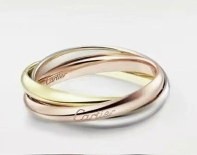 Pre-owned Pre‑Owned Cartier Trinity 18K Three‑Tone Gold Interlocking Band Ring