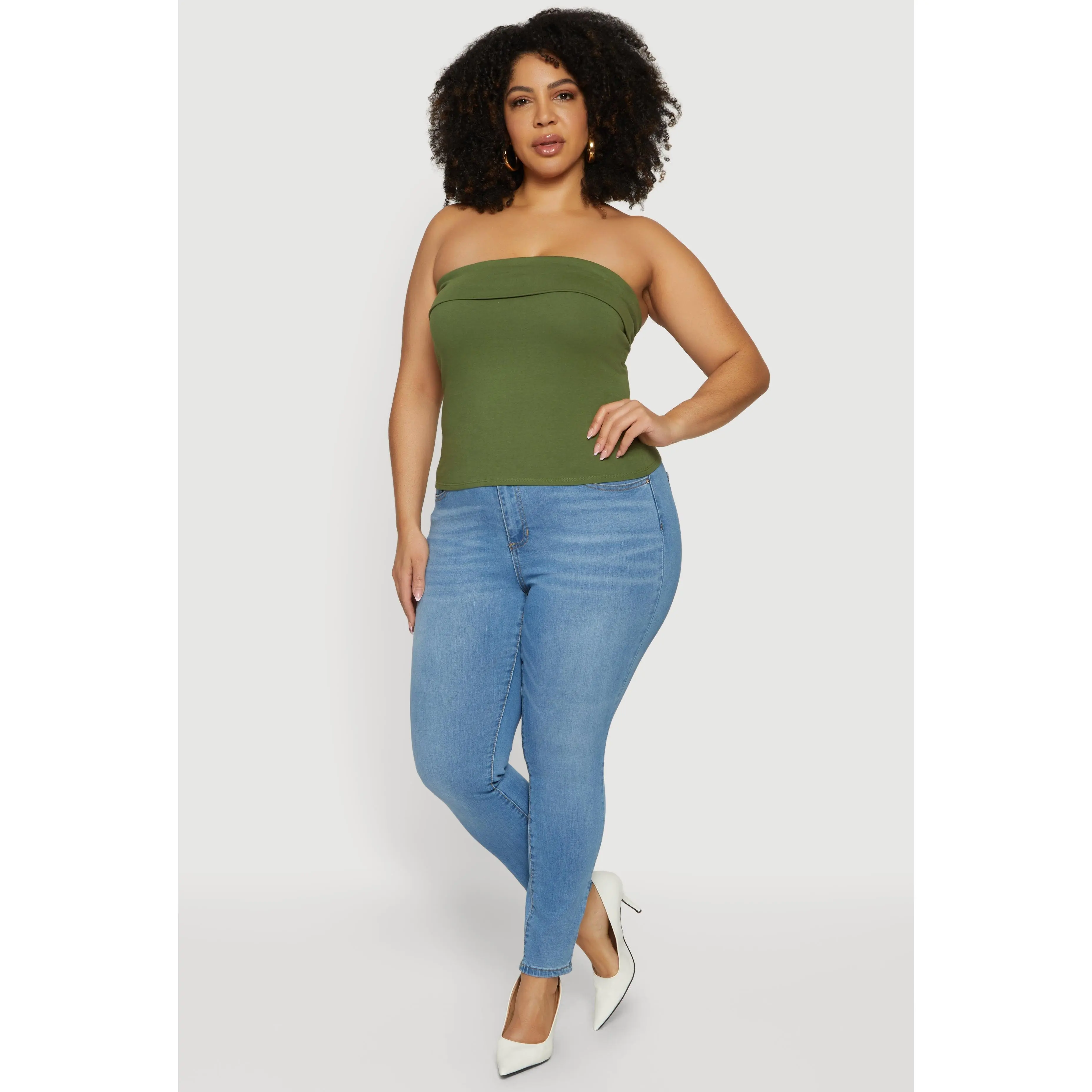 Plus Size Solid Fold Over Tube Top