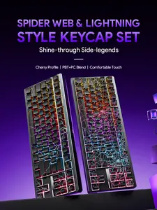 [Keycaps Only] 126-Key Spider Web Lighting Keycaps for Mechanical Keyboard, Cherry Profile Durable PBT+PC Material Side-Printed Characters Premium Magnetic Keyboard Mechanical Keyboard Accessories for Custom Gaming Keyboards and PC Gaming Room Decor