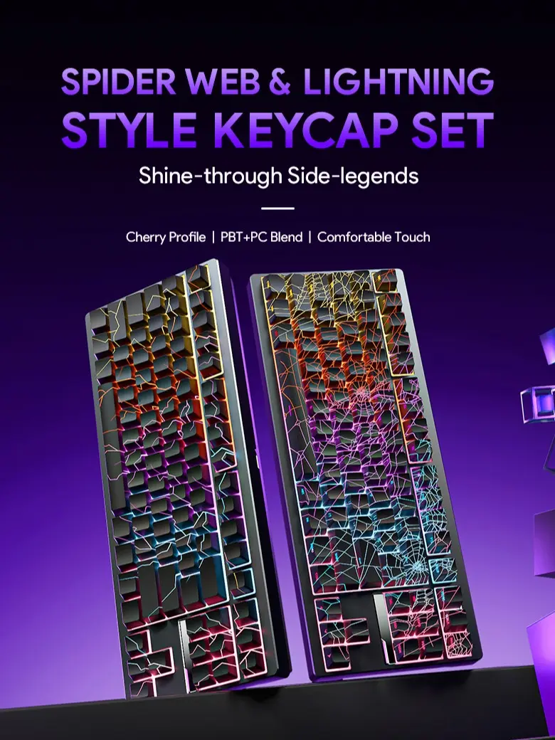 [Keycaps Only] 126-Key Spider Web Lighting Keycaps for Mechanical Keyboard, Cherry Profile Durable PBT+PC Material Side-Printed Characters Premium Magnetic Keyboard Mechanical Keyboard Accessories for Custom Gaming Keyboards and PC Gaming Room Decor