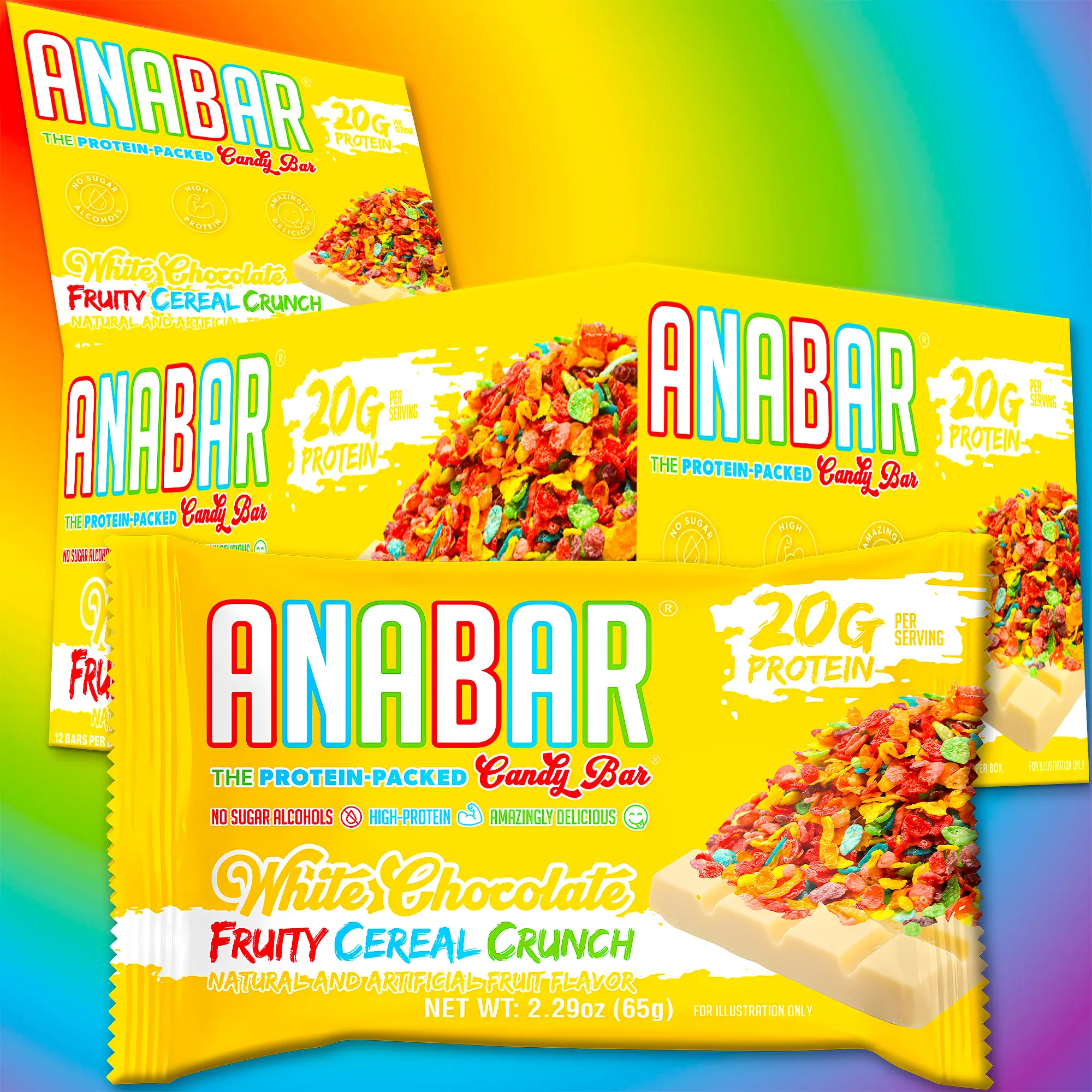 Anabar Fruity Cereal Crunch White Chocolate - 12 Pack - Best Tasting Protein Bar With 20g Protein & No Sugar Alcohols. Candy Bar Flavor With Protein Bar Nutrition.