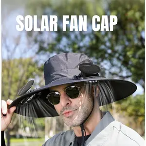 Solar Fan Hat, Solar & USB Rechargeable Cooling Hat, UPF 50+ Sun Protection Waterproof Wide Brim Hat for Outdoor Gardening Fishing Hiking