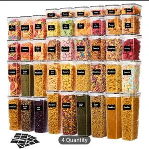 8/12/20/30/48 Set Of Airtight Food Storage Containers, Multi-size Kitchen Essentials Pantry Organizer And Storage, (4/6/10/15/24 Containers And 4/6/10/15/24 LIDS), BPA-free Plastic Food Jars For Grains, Flour, Sugar, Including Labels And Markers