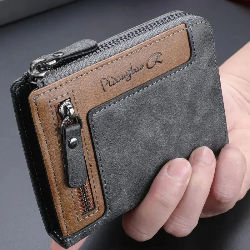 GOODBEE Men's Vertical Business Multifunctional Large Capacity Casual Retro Zipper Coin Purse