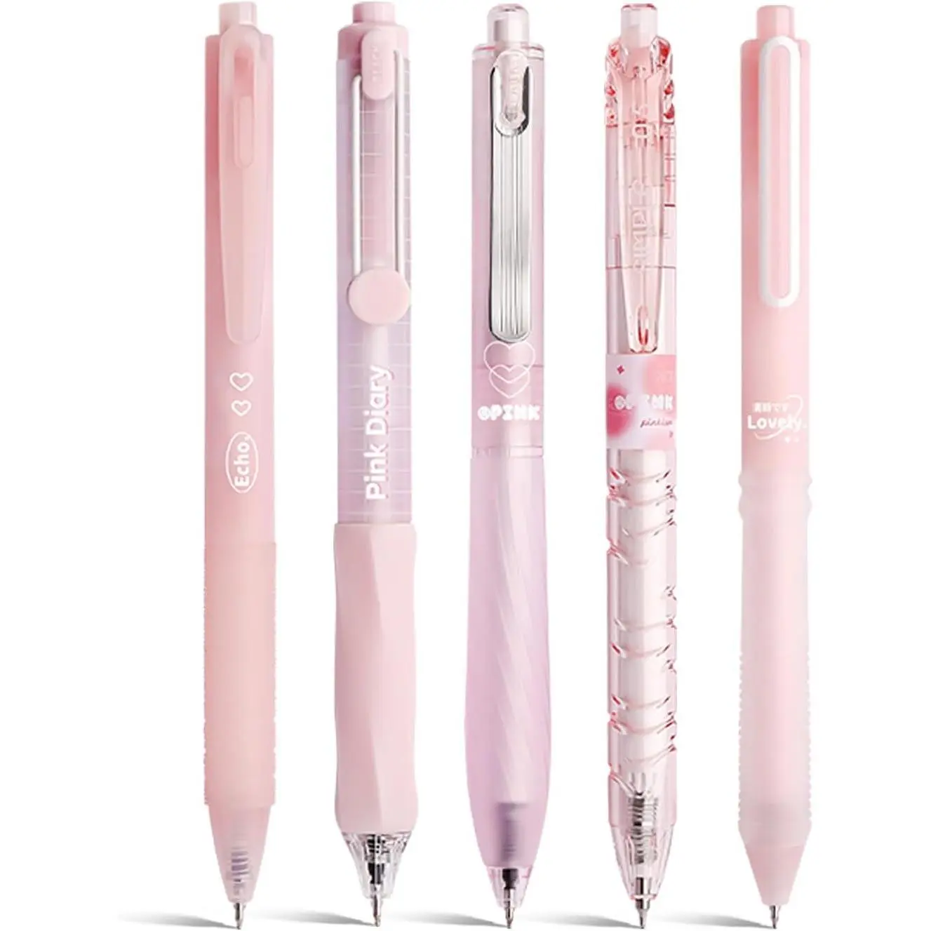 5 Count Pastel Gel Ink Pen Set,Cute Note Taking 0.5mm Fine Point Retractable 5 Count Black Ink Pens for Writing, Journaling, School, Office (Light Pink Clear)