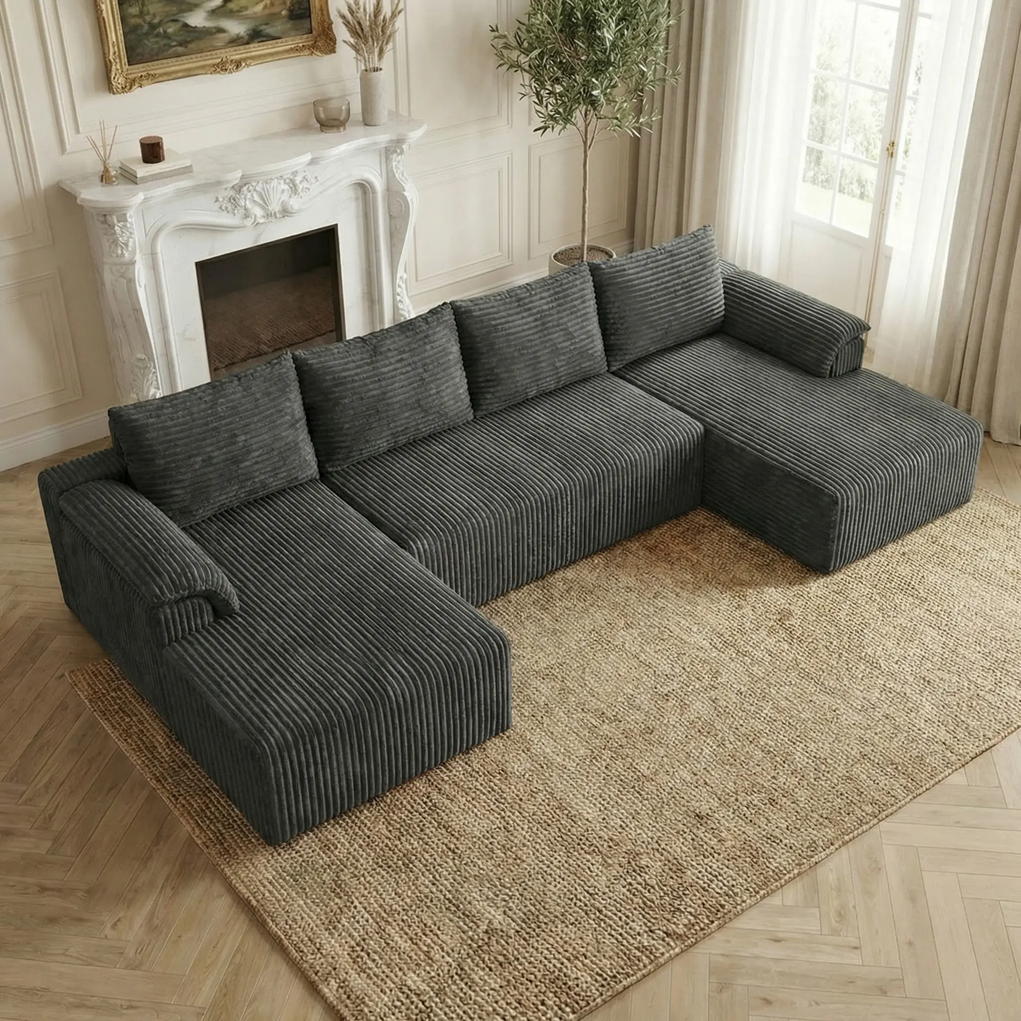 【2-3 Packages】Oversized 130" U Shape Cloud CouchPlus Sectional Sofa with Chaise Modern Modular Sofa Lounge Chairs Boneless Upholstered Couches for Living Room Bedroom