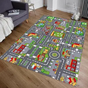 Oversized Kids City Map Play Rug - Interactive Road & Building Design, Soft Non-Slip Educational Mat for Playroom & Bedroom, Toy Mat for Toddlers & Preschoolers #KidsCityMapRug #InteractivePlayMat #EducationalToy #NonSlipRug