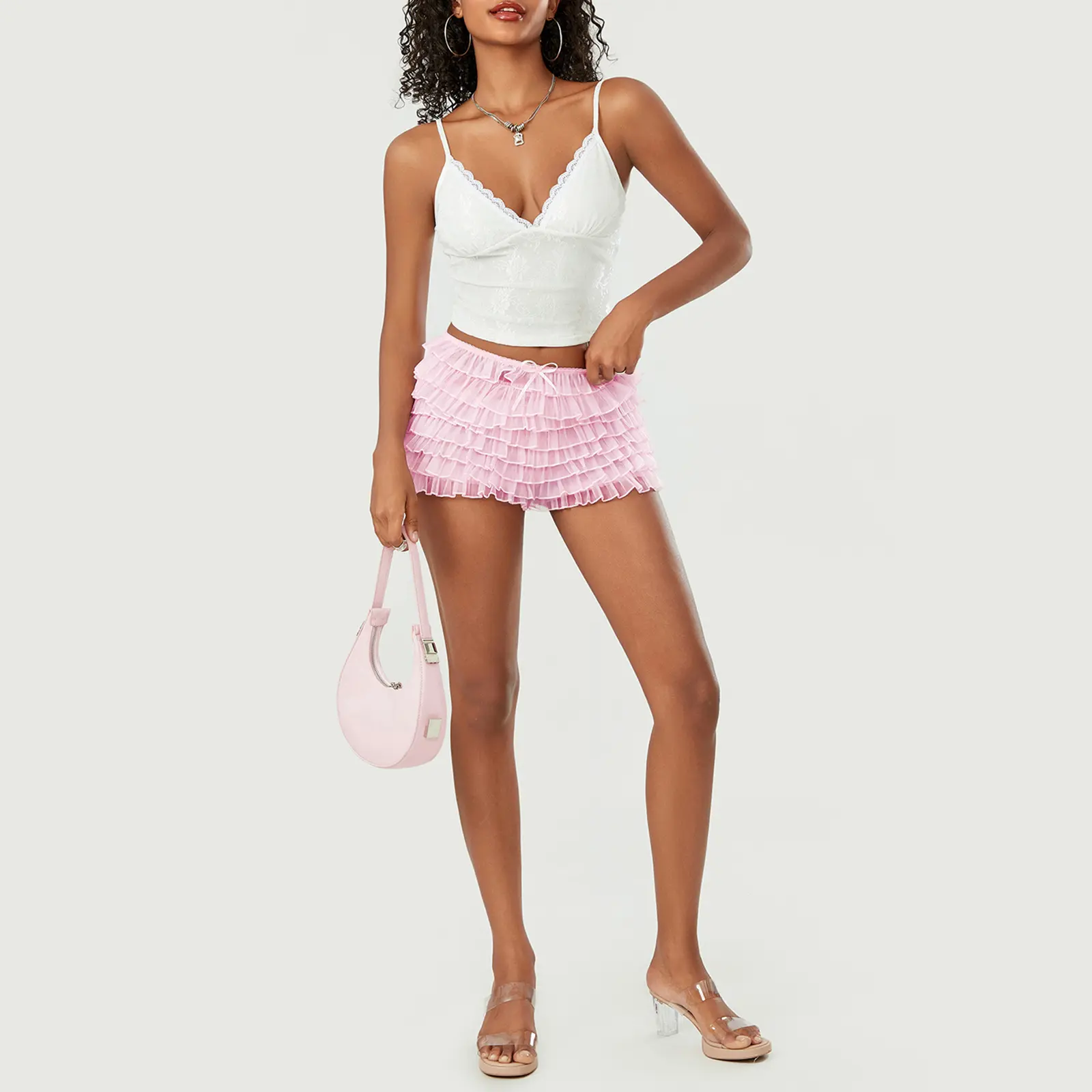 Flattering Cute Mesh Ruffle Shorts Y2k Girls Micro Short Panties High Waist Sexy Party Clothes Lounge Pj Bottoms Streetwear, tailored comfort, sleek line, flattering drape, versatile piece