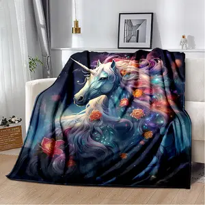 Cozy Fantasy Unicorn Print Blanket - Digital Printing Fleece Blanket With Soft And Warm Flannel Fabric - Lightweight Flannel Throw For Sofa, Bed, Travel, Camping, Living Room, Office, Couch, Chair, And Bed - Gifts For Family Or Friends