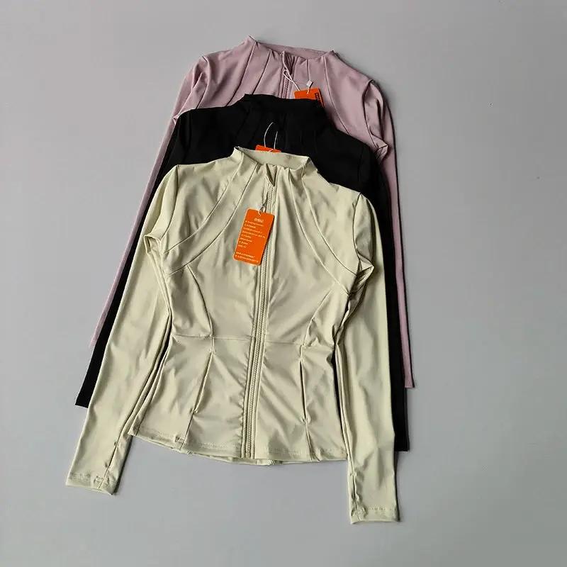 Chaqueta deportiva con cremallera para mujer, camisa de Yoga para Fitness, abrigos para entrenamiento y correr, cárdigan cálido de manga larga para gimnasio, chaqueta ajustada ajustada, ropa deportiva