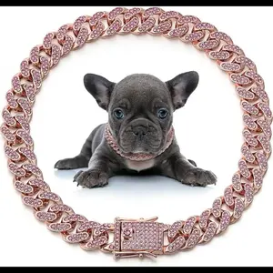 JazzyPaws Cuban Link Collars in Rose Gold Silver and Gold for Dogs and Cats Luxury Pet Accessories
