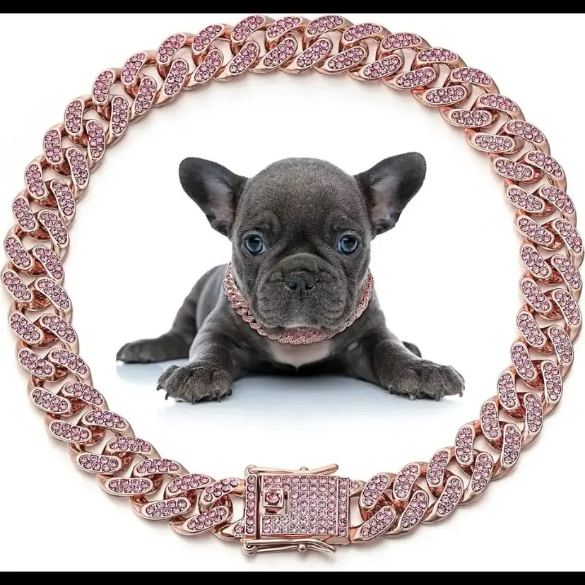 JazzyPaws Cuban Link Collars in Rose Gold Silver and Gold for Dogs and Cats Luxury Pet Accessories
