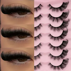 Luxurious Russian-Style False Eyelashes Set of 7 with 3D Cat Eye Design Self-Adhesive Reusable Extra Thick Dual-Length Options 6mm to 10mm Makeup Cosmetic