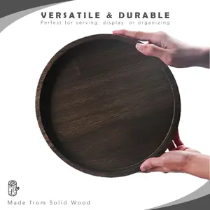 Tray Wood Serving Platter, 12/8 inch Round Dessert Plate Multipurpose Candle Holder Tray Decorative Tray for Farmhouse Table Centerpiece Christmas Home Decor (Coffee)