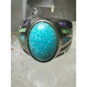 Turquoise chips ring signed CCO Coleman Size 9.75 Sterling Silver