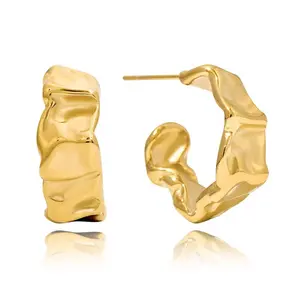 Melted Gold Hoop Earrings Waterproof