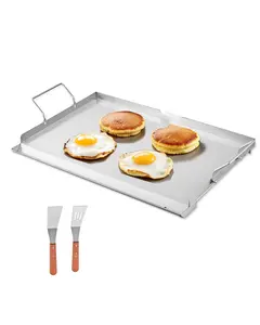 23x16 Inch Flat Top Griddle Pan In Stainless Steel Universal Grill Cookware For Outdoor Barbecue Backyard Kitchen Campfire Or Stovetop Use Heavy Duty Durable Construction Restaurant-Grade Quality Versatile Cooking Tool