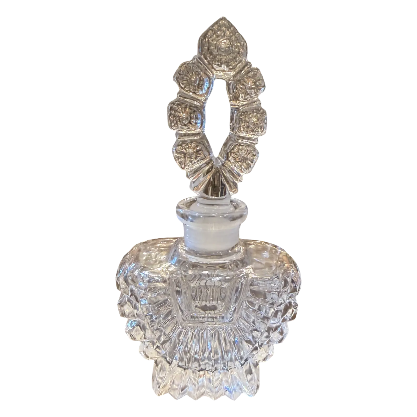 Vintage Crystal Perfume Bottle with Ornate Stopper