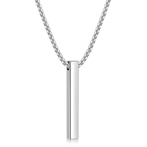 Stainless Steel Bar Pendant Necklace for Men Silver Tone Mens Pendant Necklaces with 2.5 mm Box Chain 16-24 Inches