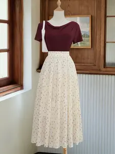 Women's Small Ditsy Floral Summer Versatile Skirt, Double Layer Design, Essential Piece, Casual Elegant A-Line Skirt