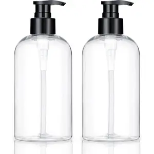 Empty Plastic Pump Bottles Dispenser 2 Pack Clear Refillable Pump Bottle for Shampoo, Liquid Soap, Massage Oil