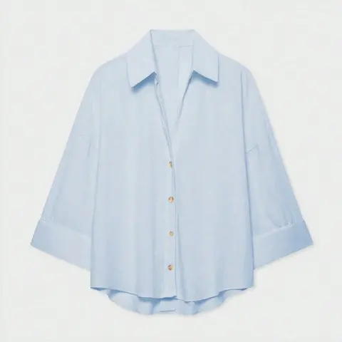 Women's Spring Summer Fashion Casual Lapel Simple Versatile Wide Sleeve Blouse Shirt, Stylish Ladies' Clothing for Daily Wear