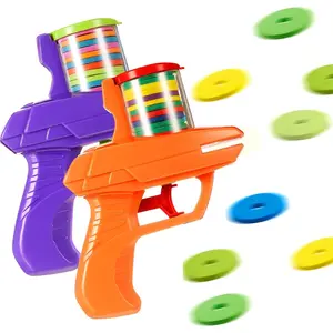 2 Pcs Foam Disc Shooter Disc Launcher Zip Shot Shooter Blasters for Birthday Gifts Family Gatherings Games Outside Yard Activities (Orange,Purple)