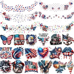 24 PCS 4th Of July Independence Day Temporary Tattoos American Patriotic Tattoo Sticker Party Favor Supplies, Red White And Blue USA Flag Face Freckles Fake Tattoos Labor Veterans Memorial Day Makeup
