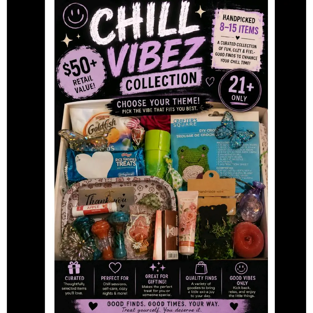 Chill Vibez Essentials Box, Unique Quirky Party Gift for Fun Activities, Home & Festive Supply Kit