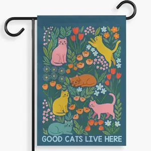Good Cats Live Here Garden Flag, Funny Cat Lover Yard Flag, Cute Pet Welcome Outdoor Porch Lawn Banner
