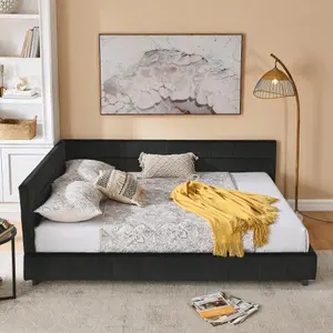 【2 packs shipped】Velvet Upholstered Bed Frame - Full Size Sofa Bed with Backrest & Arms, Mid-Century Modern Convertible Daybed for Bedroom, Living Room, Apartment