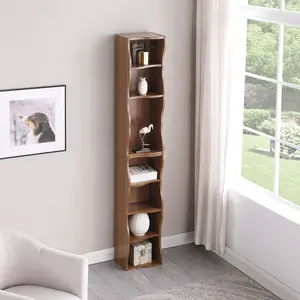 8-Layer Ultra-Thin Bookshelf – Wavy Border Design, Adjustable Shelves (3 Levels). 2 Cabinets – Use Separately or Combined. 70.9"H x 11.6"L x 9.3"W. Perfect for Home Office