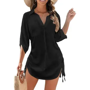 Swimsuit Coverup for Women, Drawstring Beach Bathing Suit Bikini Cover Up for Women