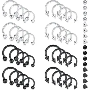 48PCS Stainless Steel Horseshoe Nose Rings for Women Men, Horseshoe Hoop Earring, Eyebrow, Tragus Lip Rings,Helix Piercing Jewelry for Women Men,Fashion Piercing Jewelry