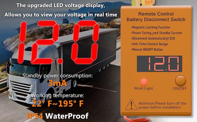 AXIZITECH Remote Battery Disconnect Switch 12V 240A, Upgrade Smart Voltage Car Kill Switch Anti-Theft, Prevent Battery Drain, Remote Battery Kill Switch for Car, Truck, RV Flat Installation It can (Only control the battery)
