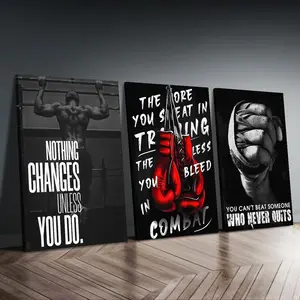 3：, but, 3-Piece Pine Wood Frame Boxing Theme Art Print, Modern Wall Decoration, Home Living Room Ornament, Three Pieces