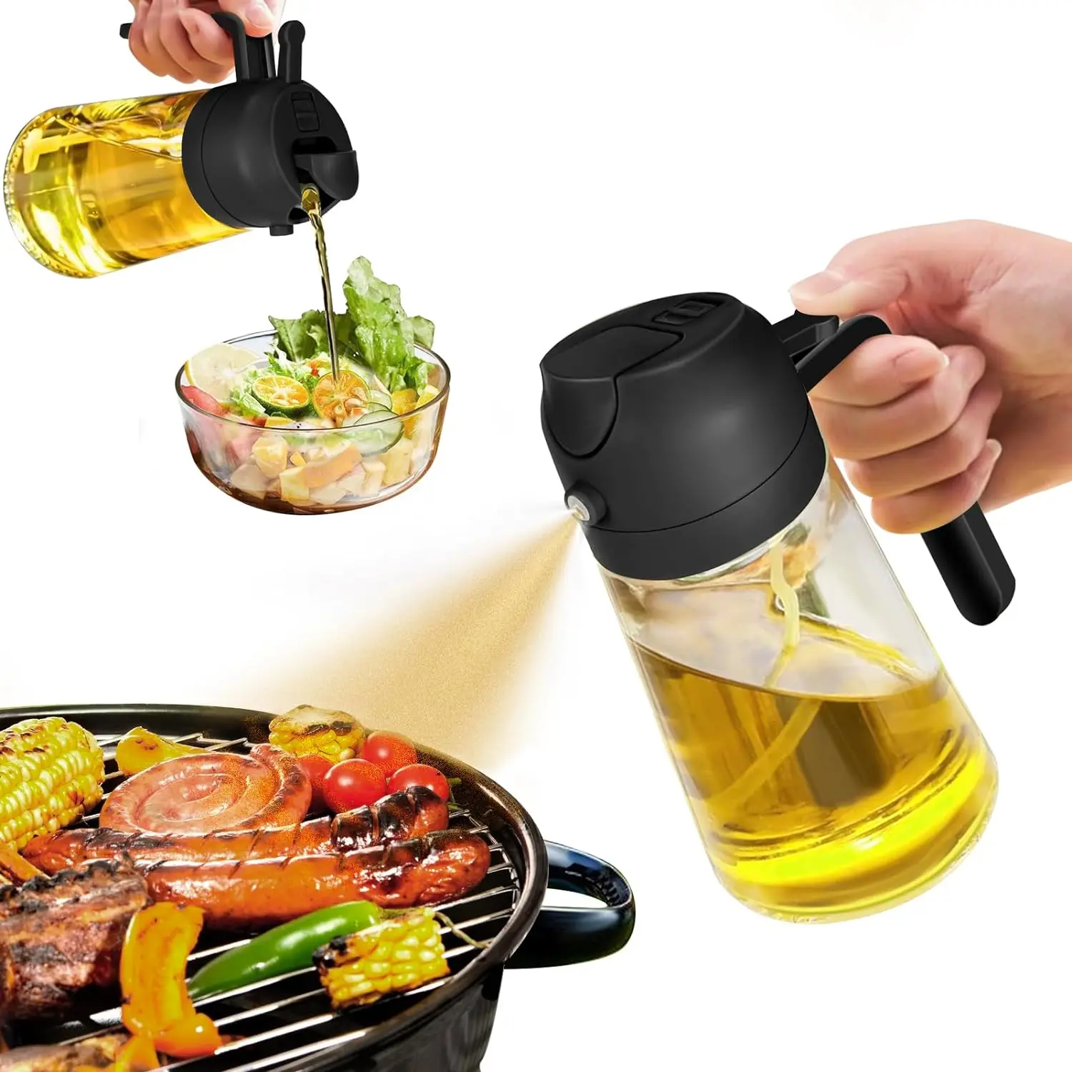 Oil Dispenser Bottle for Kitchen, Oil Sprayer for Cooking, Kitchen, Salad, 16oz/470ml Made of Glass Bottle, Olive Oil Bottle