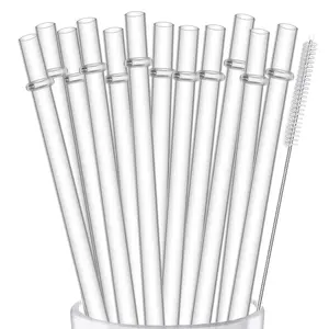 12-Pack Reusable Plastic Clear Straws, 13 inch Extra Long Tumbler Straws for Stanley Cups, 1 Gallon, 64 oz 40 oz 32 oz Water Bottles, Plus Cleaning Brush