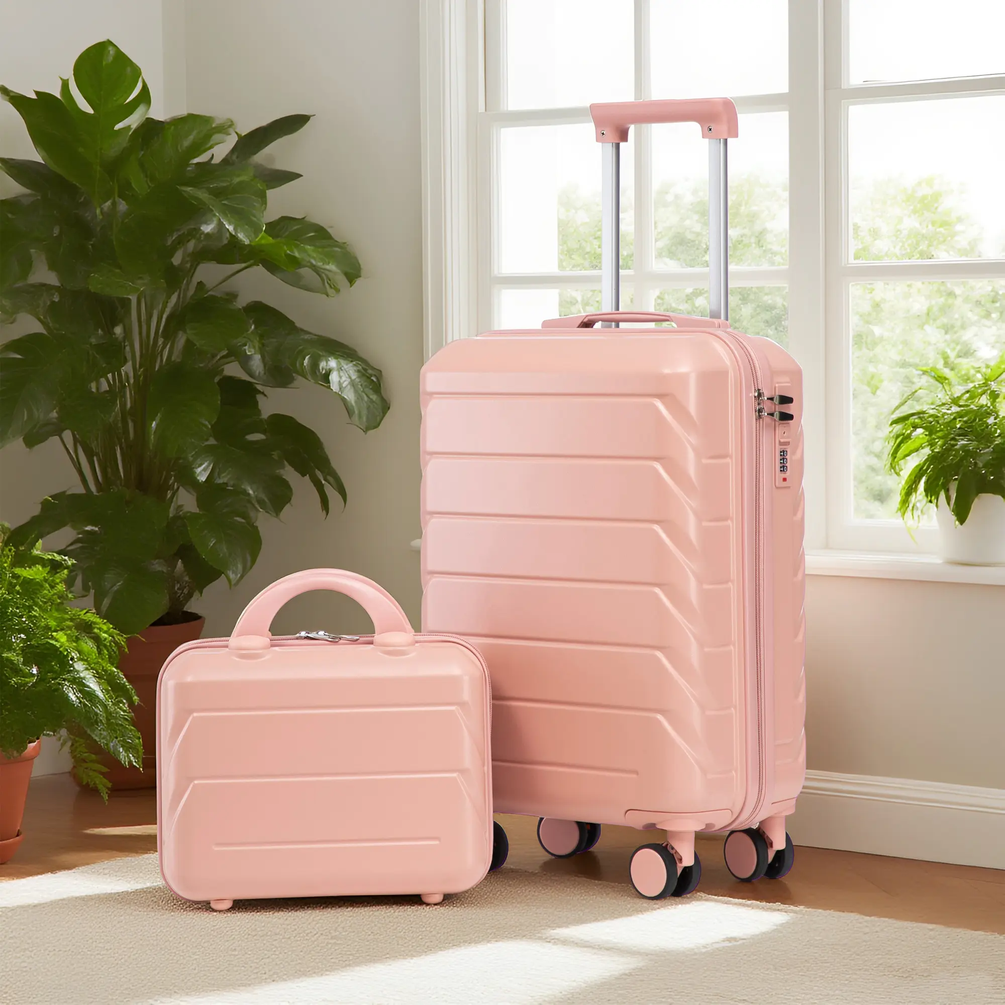 2 in 1 luggage set, cosmetic case ABS 20+14in, with spinner wheels for travel