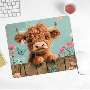 Cute Cartoon Cow & Flower Pattern Mouse Pad, Rectangle Gaming Mouse Pad, Non-slip Rubber Base Mouse Pad, for Home Office Desk Decorative