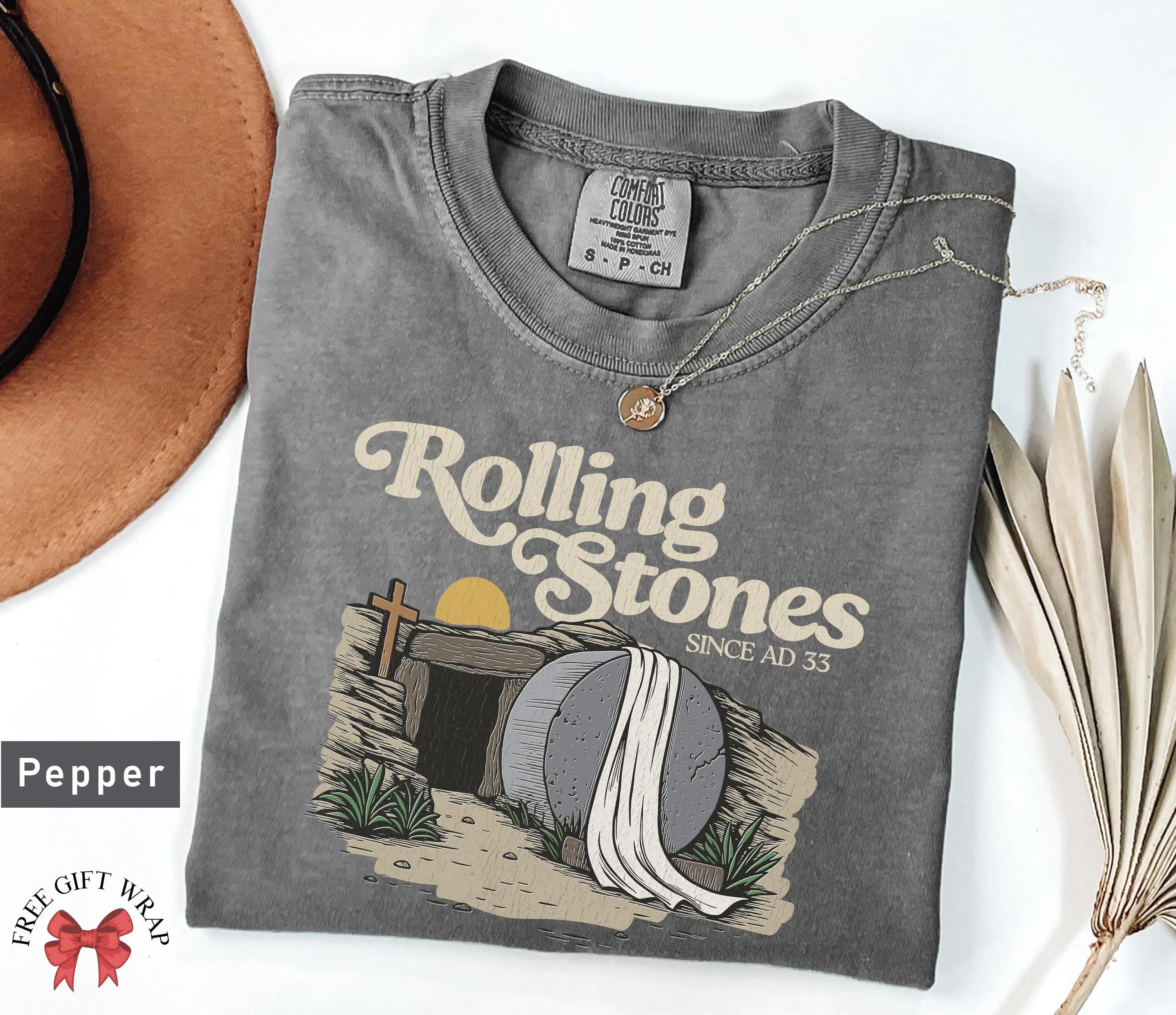 Comfort Colors Rolling Stones T-Shirt, Easter Clothes, Jesus Apparel, Catholic Shirt For Kids, Gift For Christian Woman, Faith-Based Tee