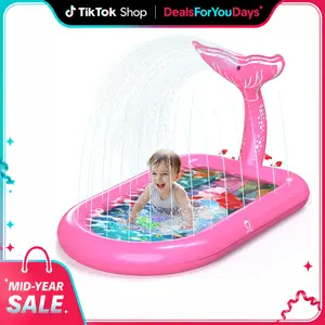 QPAU Splash Pad for Toddlers 1-3, Cute Animal Designs (Elephant, Whale, Shark & Mermaid) - Outdoor Water Play Mat, Inflatable Kids Pool, Baby Backyard Toy, Birthday Gifts for 1+ Year Old Girls & Boys