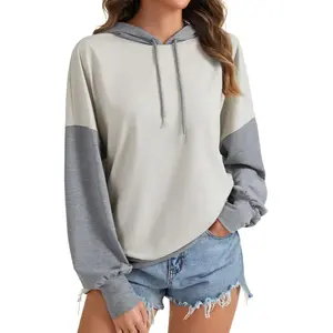 LYANERS Women's Hooded Neck Color Block Sweatshirt, Drop Shoulder Long Sleeve Loose Fit Plain Polyester Spring Casual Basic Fashion Top